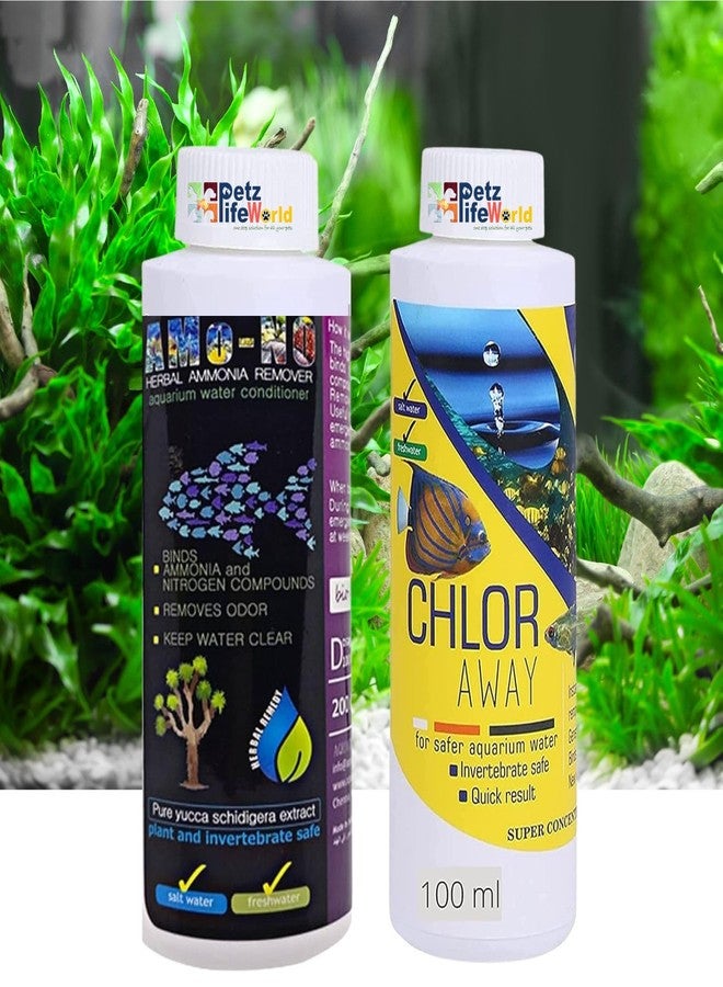 VAYINATO Aquatic Remedies (Pack of 2) Aquarium Fish Tank Water Conditioner (Chlor Away-100ml for Chlorine Remover & Amono -100ml for Ammonia Remover | Suitable for Fresh Water and Marine Water - Image 1
